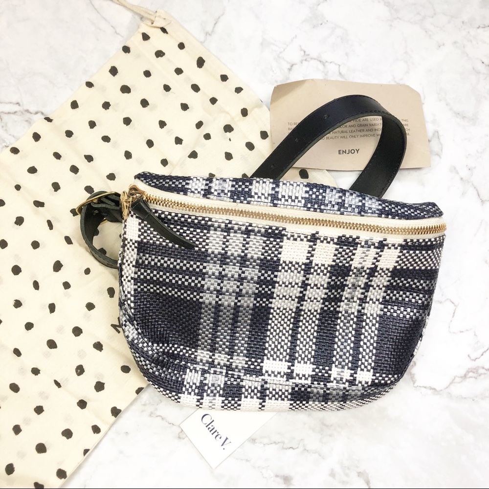 Clare V blue and White Plaid Bag